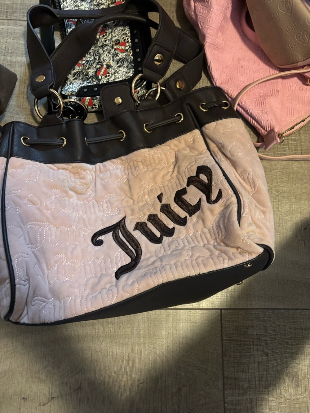 Juicy Couture Light Pink Quilted Tote with Black Trim and Logo